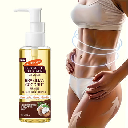 Brazilian Coconut Firming Body Oil, 48H Moisture &amp; Sculpting with Acai, Guarana &amp; Hyaluronic Acid for Bum &amp; Bust