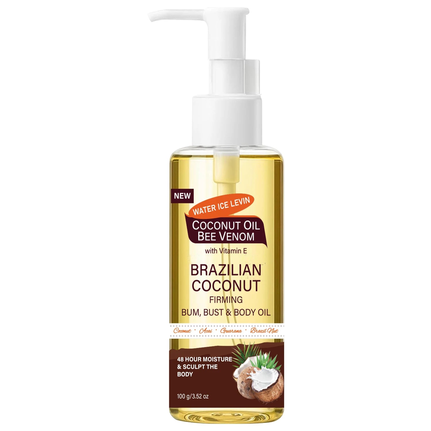 Brazilian Coconut Firming Body Oil, 48H Moisture &amp; Sculpting with Acai, Guarana &amp; Hyaluronic Acid for Bum &amp; Bust