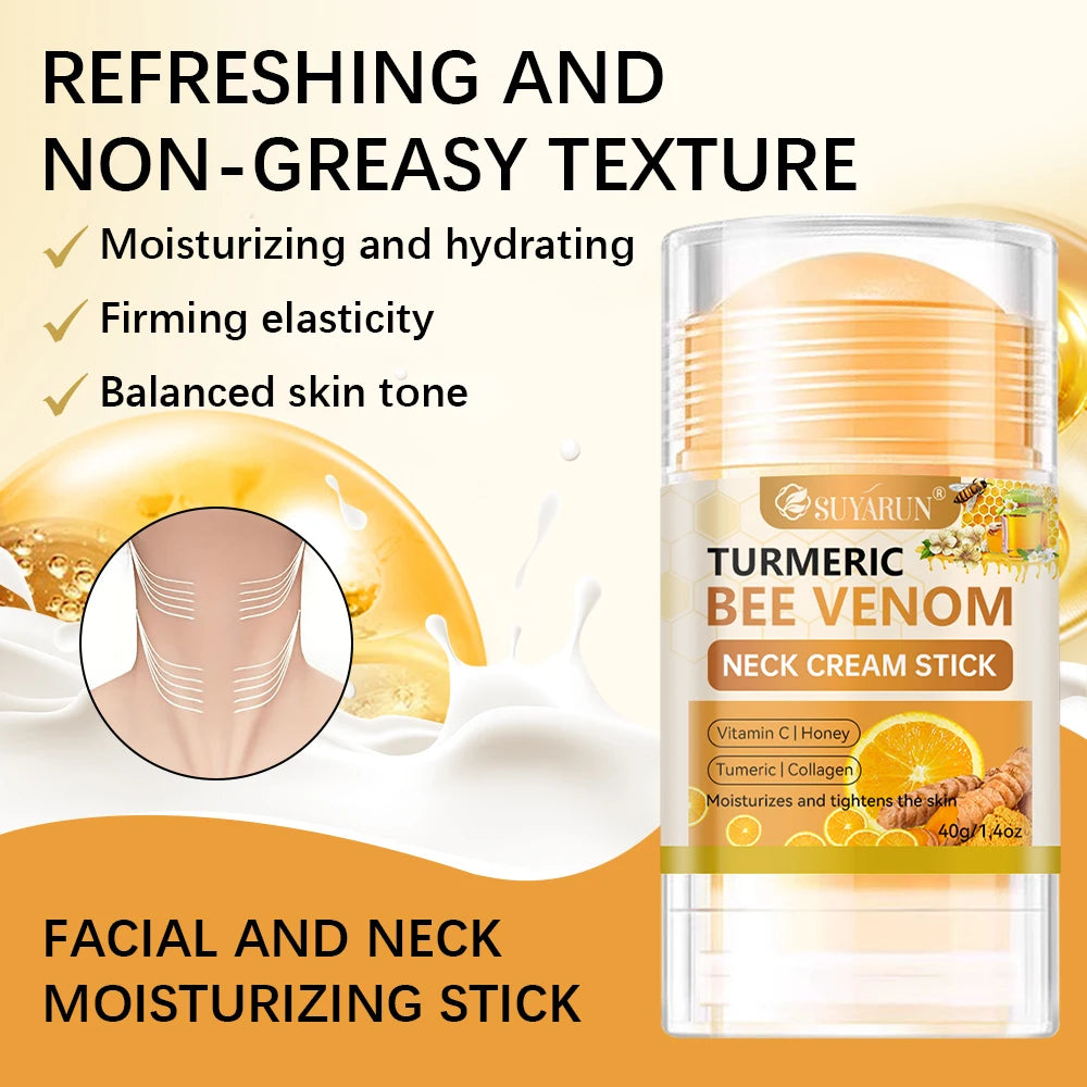 SUYARUN Turmeric Bee Venom Neck Cream Stick - Anti-Aging Firming, Wrinkle Reduction, Portable Moisturizer for all people.