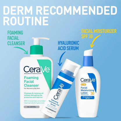 CeraVe AM Facial Moisturizing Lotion SPF 30, Oil-Free, with Hyaluronic Acid, Niacinamide &amp; Ceramides, 3oz