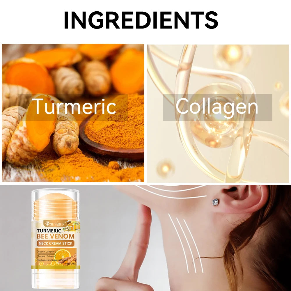 SUYARUN Turmeric Bee Venom Neck Cream Stick - Anti-Aging Firming, Wrinkle Reduction, Portable Moisturizer for all people.