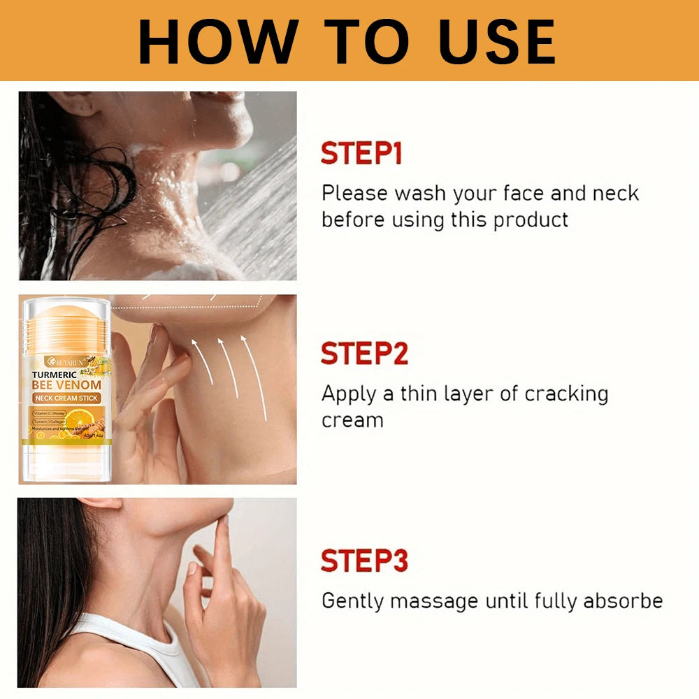 SUYARUN Turmeric Bee Venom Neck Cream Stick - Anti-Aging Firming, Wrinkle Reduction, Portable Moisturizer for all people.