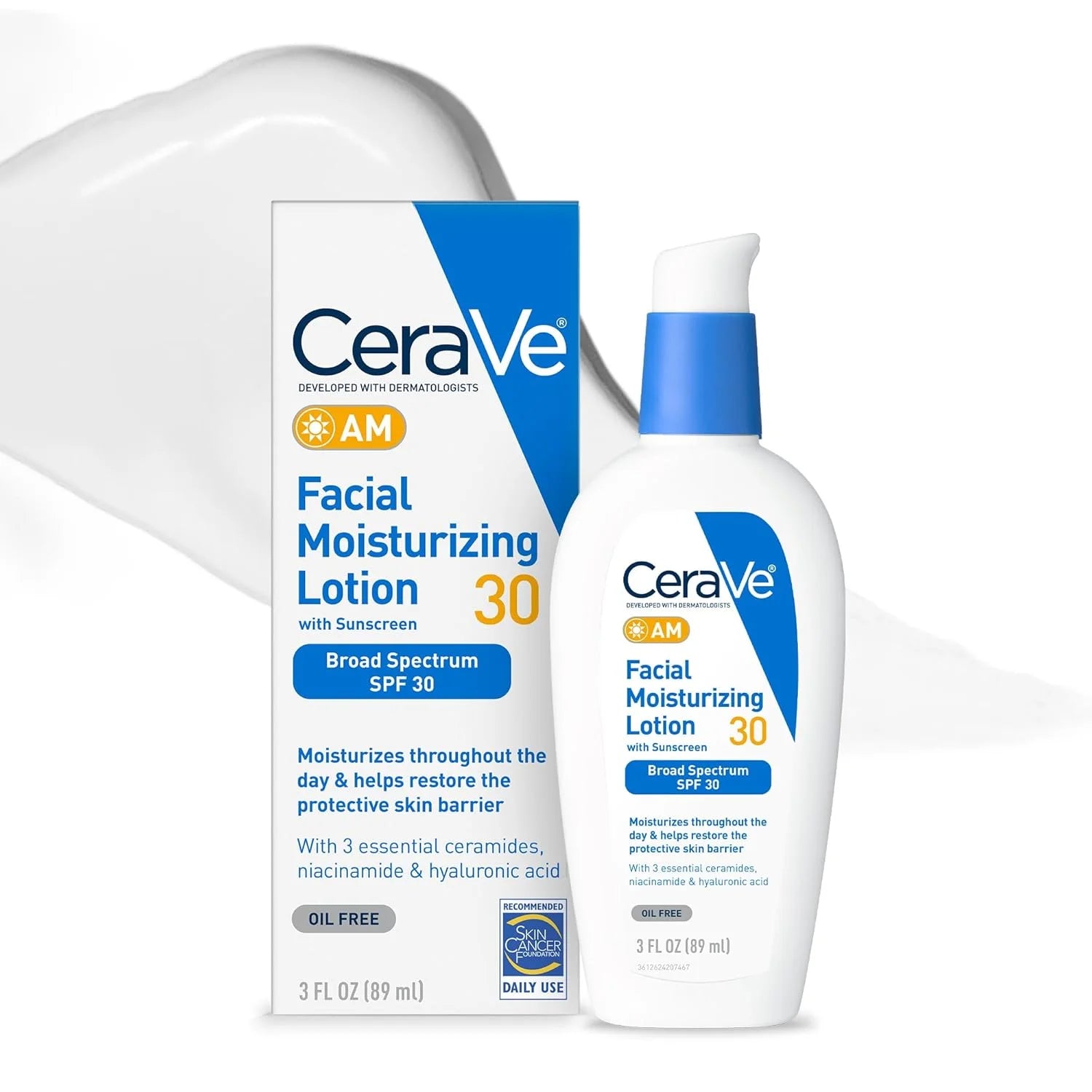 CeraVe AM Facial Moisturizing Lotion SPF 30, Oil-Free, with Hyaluronic Acid, Niacinamide &amp; Ceramides, 3oz