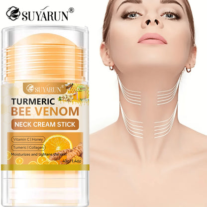 SUYARUN Turmeric Bee Venom Neck Cream Stick - Anti-Aging Firming, Wrinkle Reduction, Portable Moisturizer for all people.