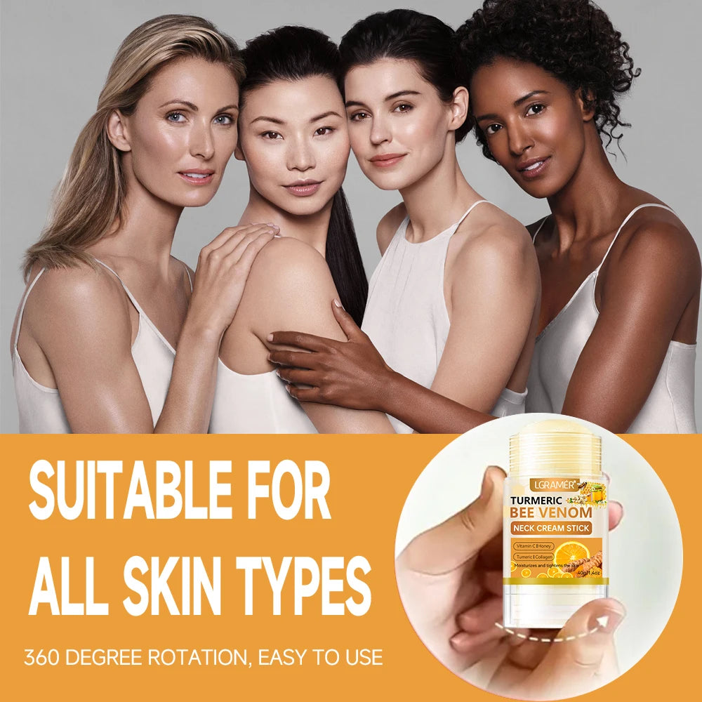 SUYARUN Turmeric Bee Venom Neck Cream Stick - Anti-Aging Firming, Wrinkle Reduction, Portable Moisturizer for all people.