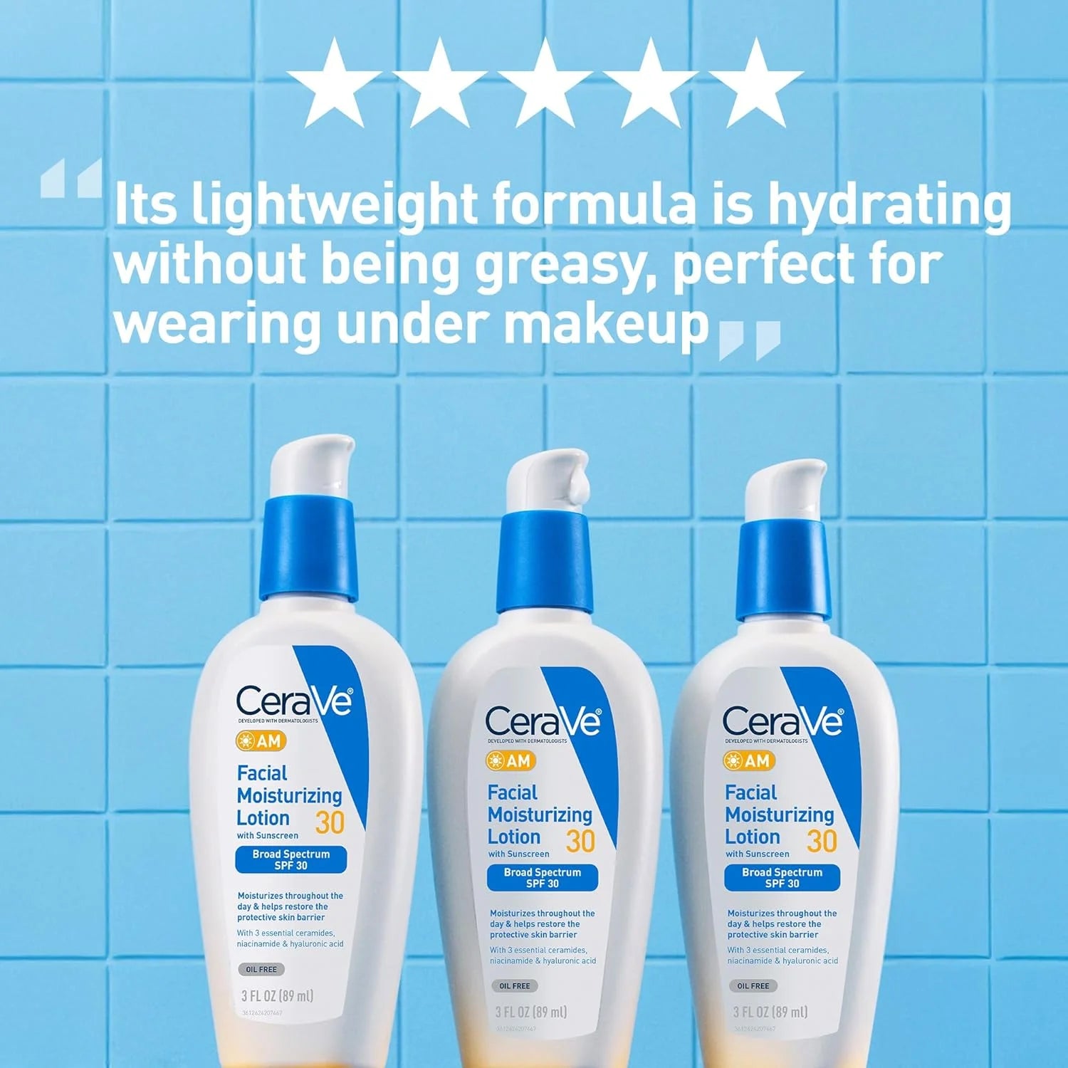 CeraVe AM Facial Moisturizing Lotion SPF 30, Oil-Free, with Hyaluronic Acid, Niacinamide &amp; Ceramides, 3oz