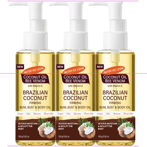 Brazilian Coconut Firming Body Oil, 48H Moisture &amp; Sculpting with Acai, Guarana &amp; Hyaluronic Acid for Bum &amp; Bust