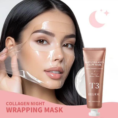 Collagen Night Wrapping Mask Elasticity Hydration Care Reduces Sagging &amp; Dullness Hydrolyzed Collagen For Glowing Skin