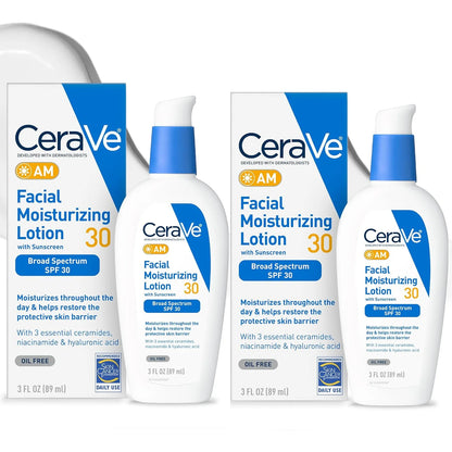 CeraVe AM Facial Moisturizing Lotion SPF 30, Oil-Free, with Hyaluronic Acid, Niacinamide &amp; Ceramides, 3oz