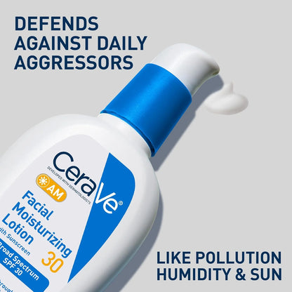 CeraVe AM Facial Moisturizing Lotion SPF 30, Oil-Free, with Hyaluronic Acid, Niacinamide &amp; Ceramides, 3oz
